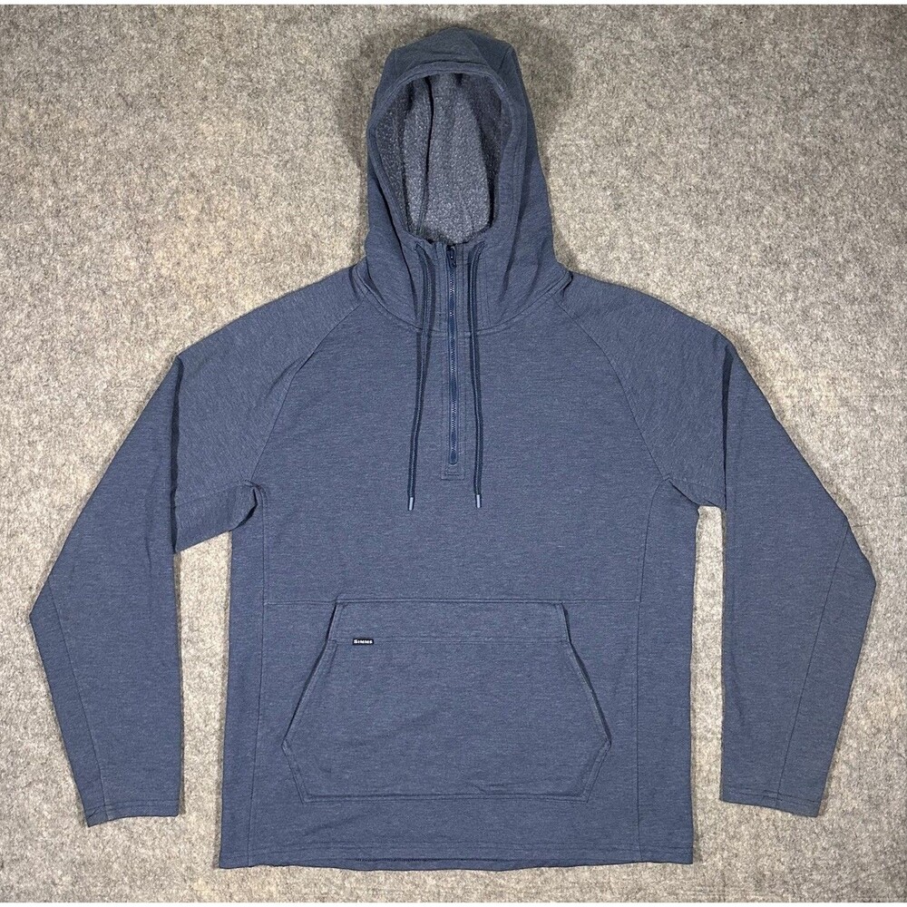 Simms Vermillion Hoody Men’s L Heathered Blue 1/4 Zip Pullover Fleece Sweatshirt